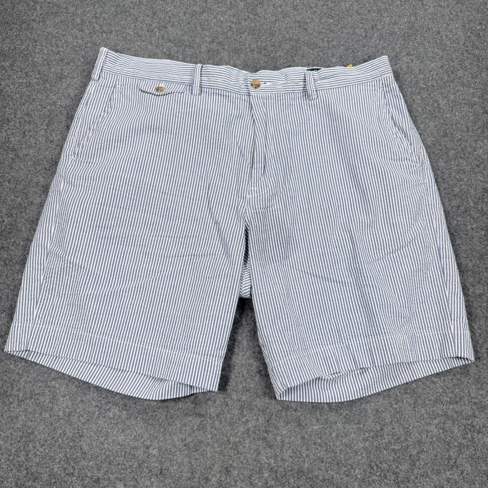 Polo Ralph Lauren Mens 38 Seersucker Shorts Blue White Striped Stretch 9 Inseam